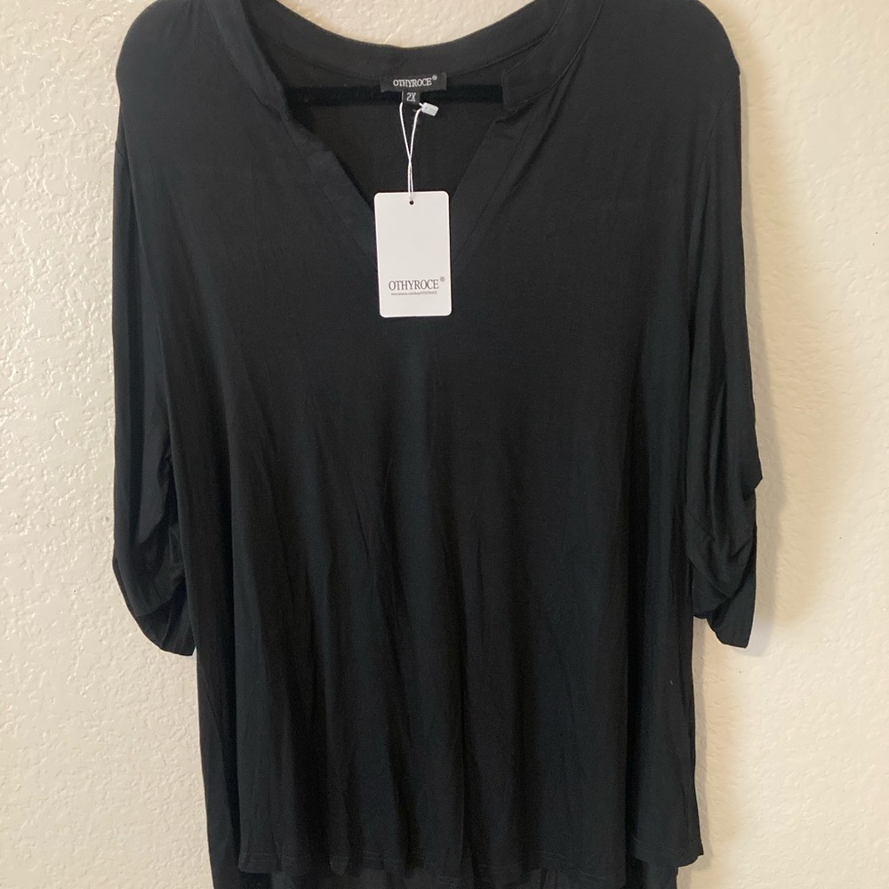 Black Oversized 3/4 Sleeve Blouse